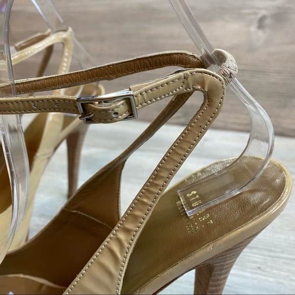 Stuart Weitzman beige patent leather ankle strap platform open toe heels size 8 - Picture 13 of 15